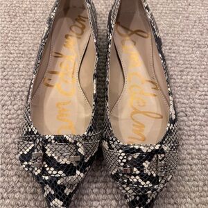 Sam Edelman Black & Cream Snake-Print Pointed Flats with Buckle
